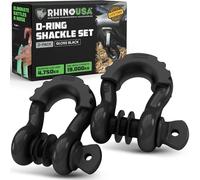 Rhino USA D-Ring Grilletes (2 Piezas) - Resistencia a la Rotura de 18.983 kg - Horquilla 1,9 cm con Pasador de 2,2 cm para Remolque y Uso 4X4 - Pares con Correa de Recuperación para Vehículos (Negro)