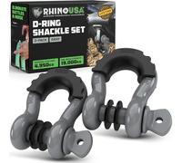 Rhino USA D-Ring Grilletes (2 Piezas) - Resistencia a la Rotura de 18.983 kg - Horquilla 1,9 cm con Pasador de 2,2 cm para Remolque y Uso 4X4 - Pares con Correa de Recuperación para Vehículos (Gris)