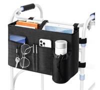 Rhino Valley Bolsa de Andador de Gran Capacidad, Cesta Plegable para Sillas de Ruedas con Múltiples Bolsillos Poliéster Resistente Organizador de Almacenamiento Universal para Personas Mayores, Negro