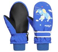 Rhino Valley Guantes de Esquí para Niños, Manoplas de Nieve Impermeables para Niños, Guantes de Invierno Cálidas con Cinta Ajustable, Guantes de Nieve para Niñas al Aire Libre y Snowboard, L, Azul