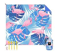 Rhino Valley Manta de Playa 215x245cm, Estera de Playa a Prueba de Arena con Bolsa y 4 Estacas Estables, Manta de Picnic de Secado Rápido para Viaje Camping Senderismo, Flamingo (7x8FT, 4-5 Personas)