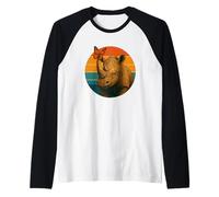 Rhino Y Mariposa Retro Atardecer Camiseta Manga Raglan