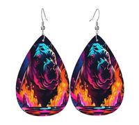 Rhinoceros emerging from the flames - Pendientes de piel con forma de lágrima para mujer, aretes colgantes ligeros de PVC, ganchos de plata 925, impresiones de doble cara, regalo hipoalergénico