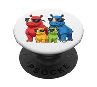 Rhinoceros Family African Safari Animal Colorful Rhino Zoo PopSockets PopGrip Adhesivo
