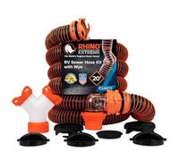 RhinoEXTREME 21056 Kit de manguera de alcantarillado de 20 pies para caravanas con tanques de sujeción en tándem, kit listo para usar, incluye adaptador 4 en 1, tapas de almacenamiento y accesorio