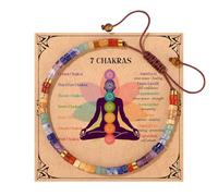 RhiVrillion Pulsera de 7 Chakras con Piedras Naturales - Hecha a Mano, Ajustable 14.7-24.1 cm, Banda de Algodón para Yoga, Meditación y Equilibrio - Regalo Espiritual para Hombre y Mujer