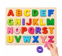 RhiVrillion Puzzle Madera Letras Mayúsculas - Abecedario Educativo para Aprendizaje ABC y Reconocimiento Visual