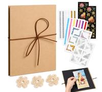 RhiVrillion Scrapbook Álbum de Fotos 11.5x17.5cm - 34 Páginas Negras - Kit DIY con Pegatinas, Flor Trenzada, 4 Esquinas Autoadhesivas, 50 Puntos de Cola - Regalo Graduación, Cumpleaños, Boda