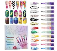 RhiVrillion Set of 12 3D Nail Art Pen and Nail Art Markers, 0.5 mm Pen for Nail Decoration, Coloured Markers for Lines and Dots on Gel Nails, Acrylic and False Nails