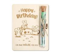 RhiVrillion Tarjeta de Cumpleaños de Madera - Felicitación Original con Diseño Feliz Cumpleaños y Sobre para Regalo de Dinero