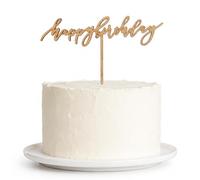 RhiVrillion Topper de Pastel de Madera “Happy Birthday”, Letras Naturales para Tarta, Decoración Tartas Cumpleaños Elegante, Picos de Madera Reutilizables para Fiesta de Cumpleaños