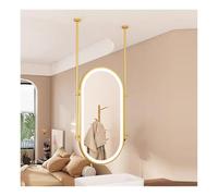 RHJOPL Espejo Colgante De Techo Ovalado con Iluminación LED, 3 Colores, Luz Regulable, Espejo De Maquillaje For Baño, Hogar U Hotel.(Gold,60x90cm)