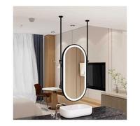 RHJOPL Espejo Colgante De Techo Ovalado con Iluminación LED, 3 Colores, Luz Regulable, Espejo De Maquillaje For Baño, Hogar U Hotel.(Black,60x90cm)