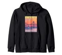 Rhode Island Newport Puente Y Puerto Horizonte Retro Viajes Sudadera con Capucha