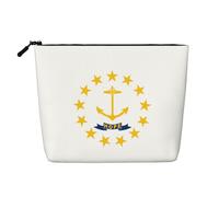 Rhode Island State Flag - Organizador resistente al agua para mujer, bolsa de maquillaje de cáñamo falso, estuche grande para cosméticos