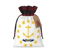 Rhode Island State Flag Print - Bolsa de regalo de Navidad con cordón reutilizable para necesidades festivas de Navidad, bolsas de envoltura