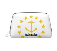Rhode Island State Flag Print - Neceser de cuero de primera calidad con bolsa portátil impermeable abierta y plana, Silver, Talla única