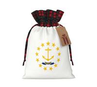 Rhode Island State Flag Printing Color Matching Plaid Christmas Bag with Drawstring For Christmas Birthdays Party, 4.7 x 6.9 pulgadas