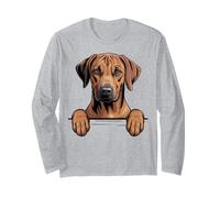 Rhodesian Ridgeback Divertido Peeking Pocket Puppy Dog Lover Manga Larga