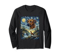 Rhodesian Ridgeback Dog Moon Howling Noche Estrellada Van Gogh Manga Larga