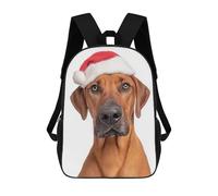 Rhodesian Ridgeback Dog with Santa Hat Portrait Mochilas Infantiles Impresas En 3D, Mochilas De Moda Informales, Mochilas De Viaje Bonitas, Mochilas Informales Para Exteriores Para Niños Y Niñas 17inc