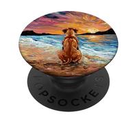 Rhodesian Ridgeback Noche Estrellada Perro en la Playa Obra de Arte PopSockets PopGrip Adhesivo