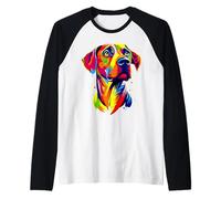 Rhodesian Ridgeback Popart Colores del Arco Iris Perro Camiseta Manga Raglan