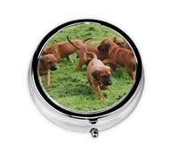 Rhodesian Ridgebacks Perros Cachorros Mascotas Familia, Pastillero, Pastillero redondo Pequeño contenedor de pastillas Organizador de pastillas de viaje