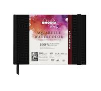 RHODIA 116154C - Cuaderno de acuarela 300 g/m, 100% algodón, grano satinado, A6 paisaje, 40 páginas, cuaderno rígido Watercolor Book Rhodia Touch