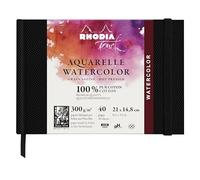 Rhodia 116155C - Libro de acuarela Rhodia Touch, papel satinado 100% algodón, 300 g, A5 horizontal, 40 páginas cosidas con borde rígido, color negro