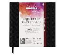 Rhodia 116160C Rhodia Touch Watercolor Book, papel 100% algodón grano satinado 300 g - 15 x 15 cm, 40 páginas folleto cosido rígido