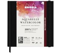 RHODIA 116161C - Cuaderno de acuarela 300 g/m, 100% algodón, grano satinado, 21 x 21 cm, 40 páginas, cuaderno rígido encuadernación integral Watercolor Book Rhodia Touch