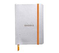 RHODIA 117301C - Carnet Souple Argent - A6 - Ligné - 144 pages - Papier Clairefontaine Ivoire 90 g/m² - Marque-Page, Fermeture Élastique - Couverture Simili Cuir - Collection Rhodiarama