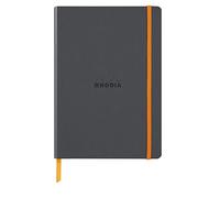 Clairefontaine ES RHODIA 117385C - Cuaderno blando de titanio - A5 - Rayado - 160 páginas - Papel Ivory de 90 g/m - Marcapáginas, Cierre elástico - Cubierta de piel sintética - Colección Rhodiarama