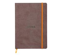 RHODIA 117403C - Carnet Souple Chocolat - A5 - Ligné - 160 pages - Papier Clairefontaine Ivoire 90 g/m² - Marque-Page, Fermeture Élastique - Couverture Simili Cuir - Collection Rhodiarama