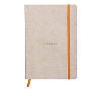 RHODIA 117405C - Carnet Souple Beige - A5 - Ligné - 160 pages - Papier Clairefontaine Ivoire 90 g/m² - Marque-Page, Fermeture Élastique - Couverture Simili Cuir - Collection Rhodiarama