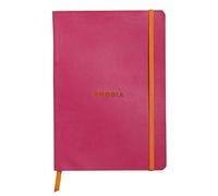 RHODIA 117412C - Carnet Souple Framboise - A5 - Ligné - 160 pages - Papier Clairefontaine Ivoire 90 g/m² - Marque-Page, Fermeture Élastique - Couverture Simili Cuir - Collection Rhodiarama