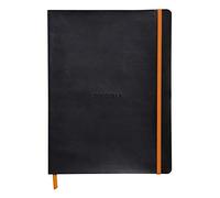RHODIA 117502C - Cahier Souple Noir - 19x25 cm - Ligné - 160 pages - Papier Clairefontaine Ivoire 90 g/m² - Marque-Page, Fermeture Élastique - Couverture Simili Cuir - Collection Rhodiarama