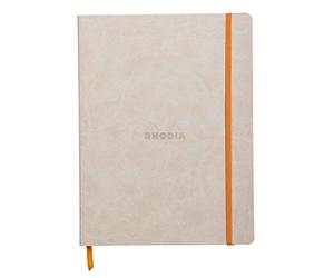 RHODIA 117505C - Cahier Souple Beige - 19x25 cm - Ligné - 160 pages - Papier Clairefontaine Ivoire 90 g/m² - Marque-Page, Fermeture Élastique - Couverture Simili Cuir - Collection Rhodiarama