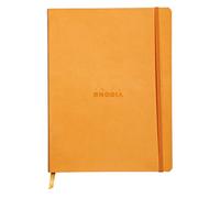 RHODIA 117515C - Cahier Souple Orange - 19x25 cm - Ligné - 160 pages - Papier Clairefontaine Ivoire 90 g/m² - Marque-Page, Fermeture Élastique - Couverture Simili Cuir - Collection Rhodiarama