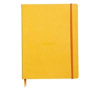 RHODIA 117516C - Cahier Souple Jonquille - 19x25 cm - Ligné - 160 pages - Papier Clairefontaine Ivoire 90 g/m² - Marque-Page, Fermeture Élastique - Couverture Simili Cuir - Collection Rhodiarama
