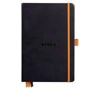Rhodia 117570C - Libreta flexible Rhodiarama Goalbook plateada, A5 (14,8 x 21 cm), 240 p, puntos, papel Clairefontaine blanco 90 g/m2, 2 cintas, cierre elástico, piel sintética, color Negro