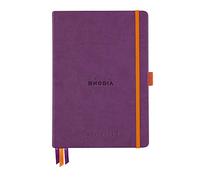 Rhodia 117570C - Libreta flexible Rhodiarama Goalbook plateada, A5 (14,8 x 21 cm), puntos, papel Clairefontaine blanco 90 g/m2, 2 cintas, cierre elástico, piel sintética, color morado carnet rigide