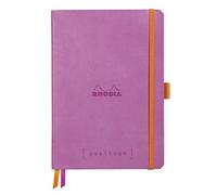 Rhodia 117580C Goalbook Lila A5 - Cuaderno flexible (14,8 x 21 cm, 240 páginas, papel Clairefontaine blanco, 90 g/m2, 2 cintas, cierre elástico, piel sintética, rodiarama
