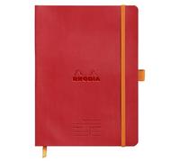 RHODIA 117793C Cuaderno flexible Meeting Coquelicot, A5+ Preimpreso Feta/Notes/Action160 páginas desmontables, Papel Clairefontaine 90 g, Marcapáginas, Portalápices,Tapa de piel sintética, Rhodiarama