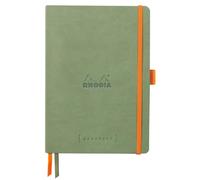 Rhodia 117805C - Cuaderno flexible Rhodiarama Goalbook Céladon, A5 (14,8 x 21 cm), 240 p, DOT (puntillas), papel Clairefontaine marfil 90 g/m2, 2 cintas, cierre elástico, piel sintética