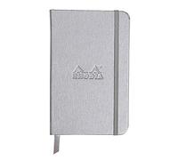 Rhodia 118567C Webnotebook rígida, 9 x 14 cm, 192 páginas dots (punteado), papel Clairefontaine marfil 90 g/m², marcapáginas, cierre con elástico, tapa de piel sintética plateada