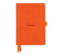 Rhodia 118583C Goalbook Tangerine A5 - Cuaderno rígido (14,8 x 21 cm, 240 páginas, papel Clairefontaine blanco, 90 g/m2, 3 cintas elásticas, piel sintética, rodiarama