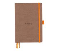 RHODIA 118774C - Cuaderno rígido Bullet Journal Goalbook Taupe - A5 - Punteados Dot - 240 páginas - Papel Clairefontaine Marfil 90g - 3 Cintas, cierre elástico - Cubierta de piel sintética