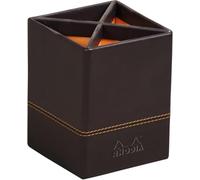 RHODIA 118816C - Pot à Crayons Noir - 8x8x11 cm - Piqûres Sellier Orange - Extérieur Simili Cuir - Collection Home Office Rhodiarama - Organisation de Bureau & Rangement Design